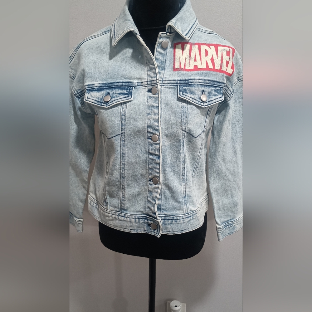 Marvel Light Blue Denim Jacket with Red Logo